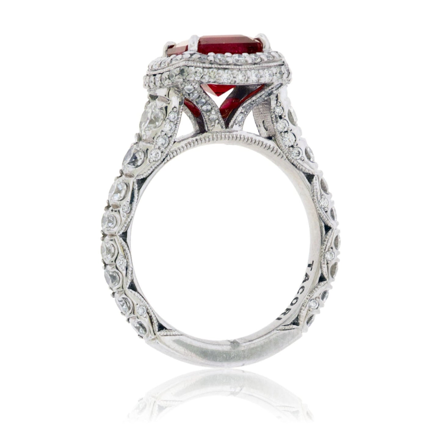 Emerald-Cut Red Emerald and Diamond Tacori Ring - Park City Jewelers