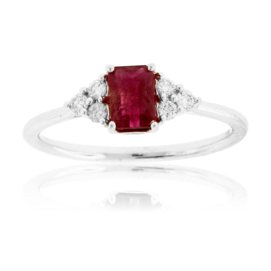 Emerald-Cut Red Emerald and Three Diamond Accent Ring - Park City Jewelers