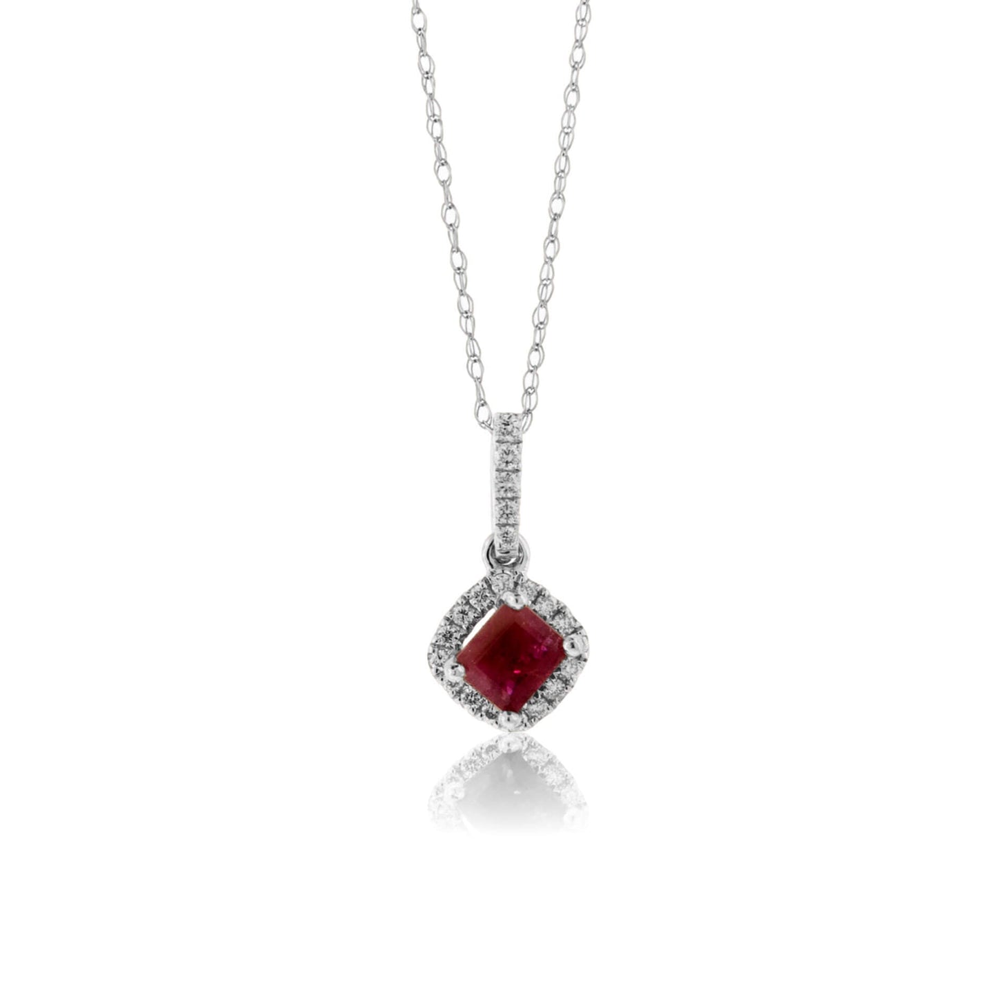 Emerald-Cut Red Emerald & Diamond Halo Drop Pendant - Park City Jewelers