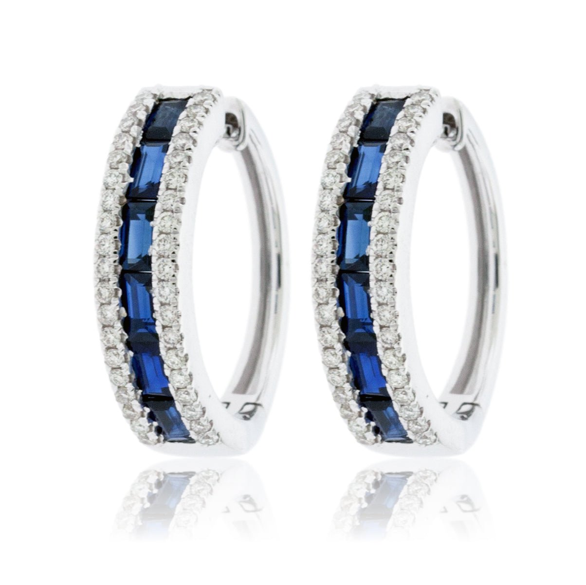 Emerald Cut Sapphire and Diamond Hoop Earrings - Park City Jewelers