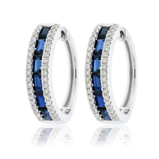 Emerald Cut Sapphire and Diamond Hoop Earrings - Park City Jewelers