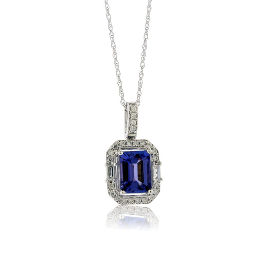 Emerald Cut Tanzanite & Diamond Halo Pendant - Park City Jewelers
