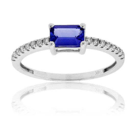 Emerald Cut Tanzanite & Diamond Lined Ring - Park City Jewelers