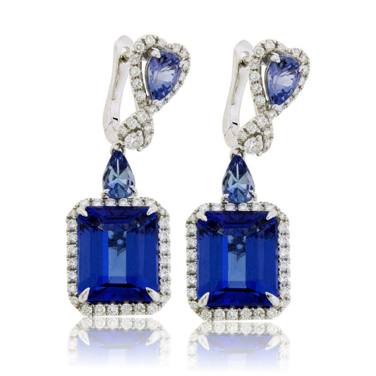 Emerald Cut Tanzanite, Tanzanite & Diamond Dangle Earrings - Park City Jewelers