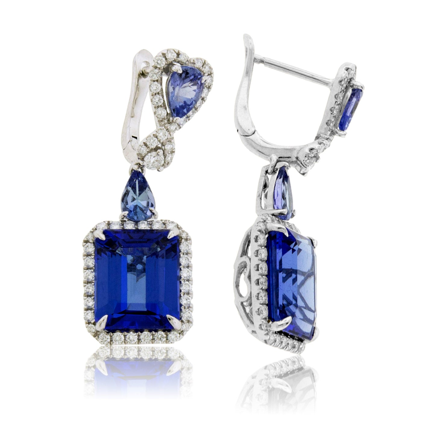 Emerald Cut Tanzanite, Tanzanite & Diamond Dangle Earrings - Park City Jewelers