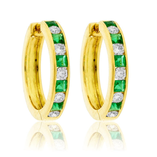 Emerald & Diamond Alternating Hoop Earrings - Park City Jewelers