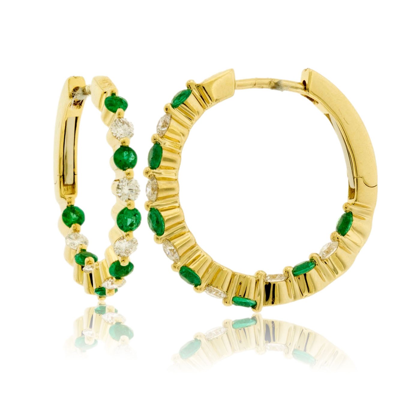 Emerald & Diamond Alternating Hoop Earrings - Park City Jewelers
