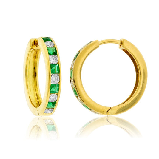 Emerald & Diamond Alternating Hoop Earrings - Park City Jewelers