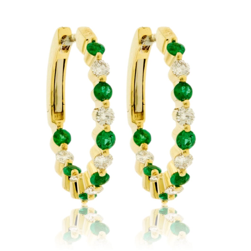 Emerald & Diamond Alternating Hoop Earrings - Park City Jewelers