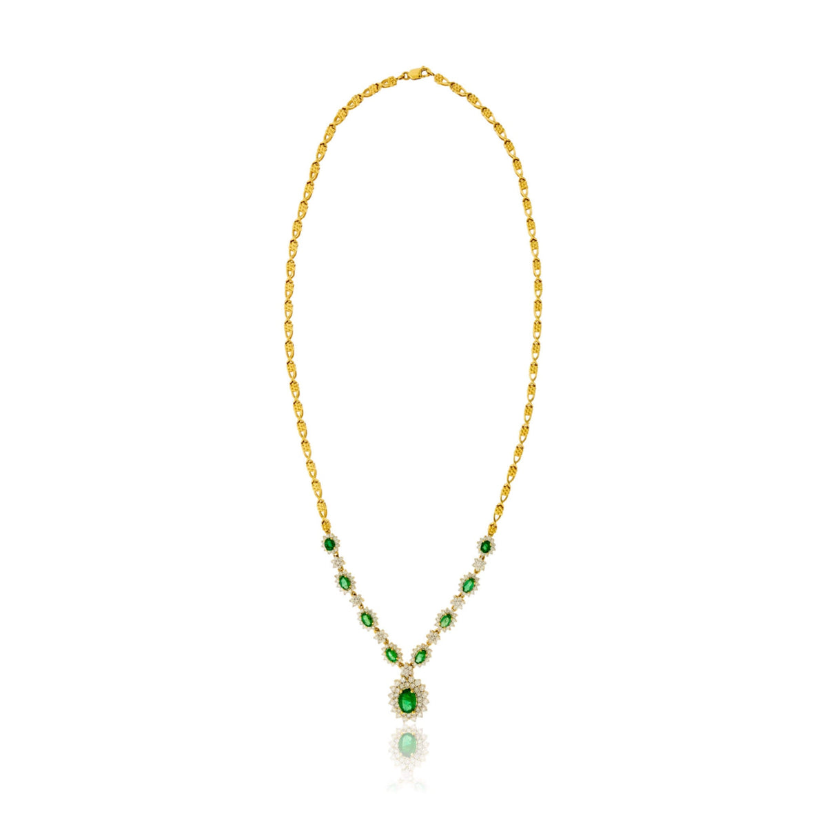 Emerald & Diamond Classic Halo Full Necklace - Park City Jewelers