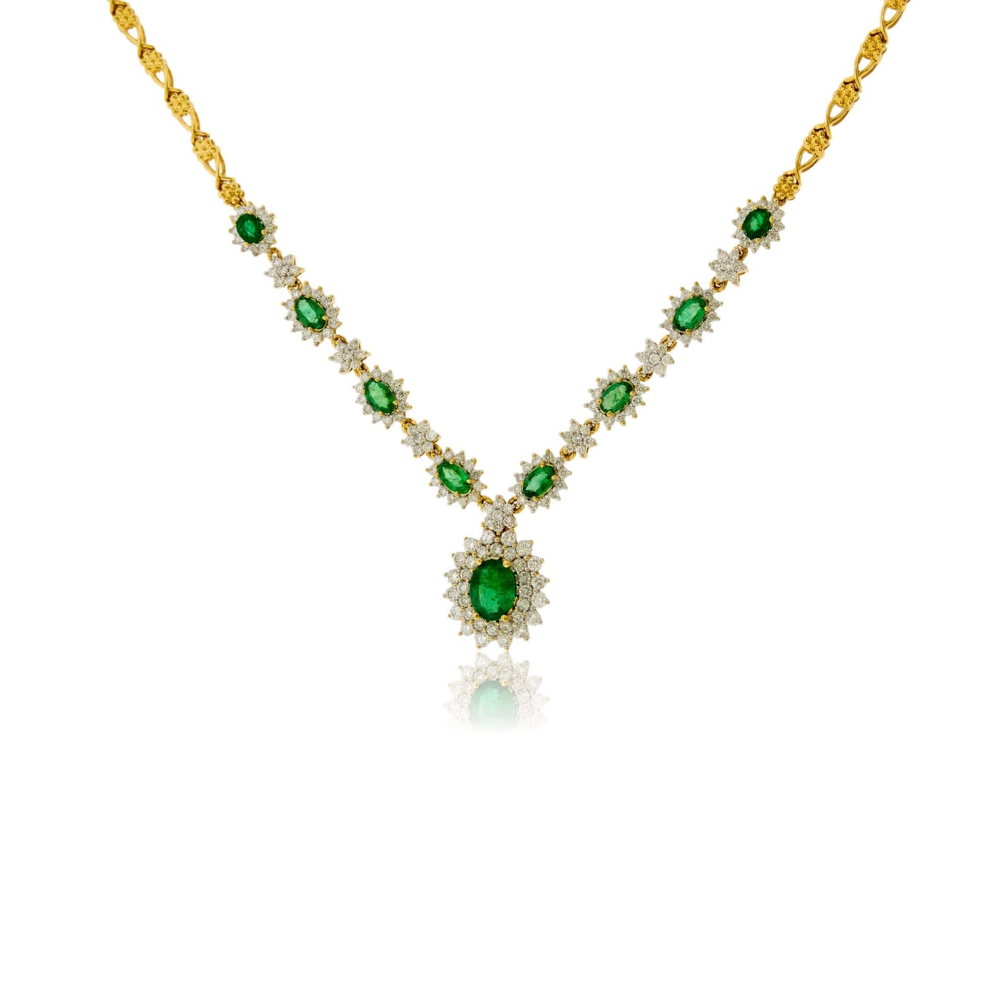 Emerald & Diamond Classic Halo Full Necklace - Park City Jewelers