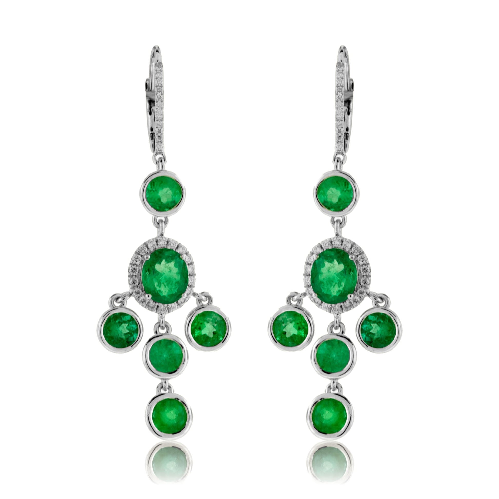 Emerald & Diamond Halo Dangle Style Earrings - Park City Jewelers