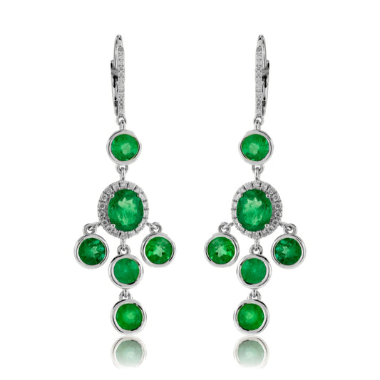 Emerald & Diamond Halo Dangle Style Earrings - Park City Jewelers