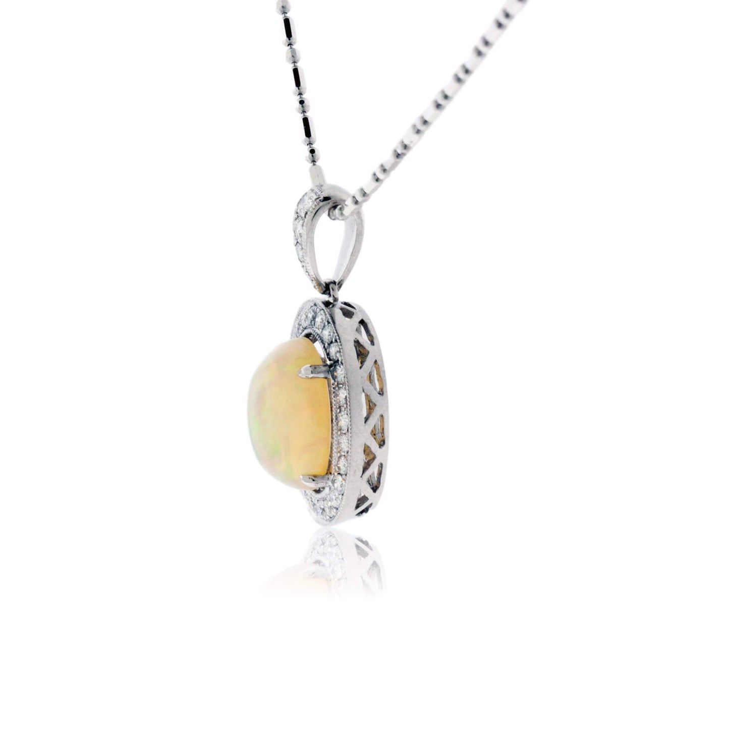 Ethiopian Opal Oval Cabochon Halo Style Pendant - Park City Jewelers
