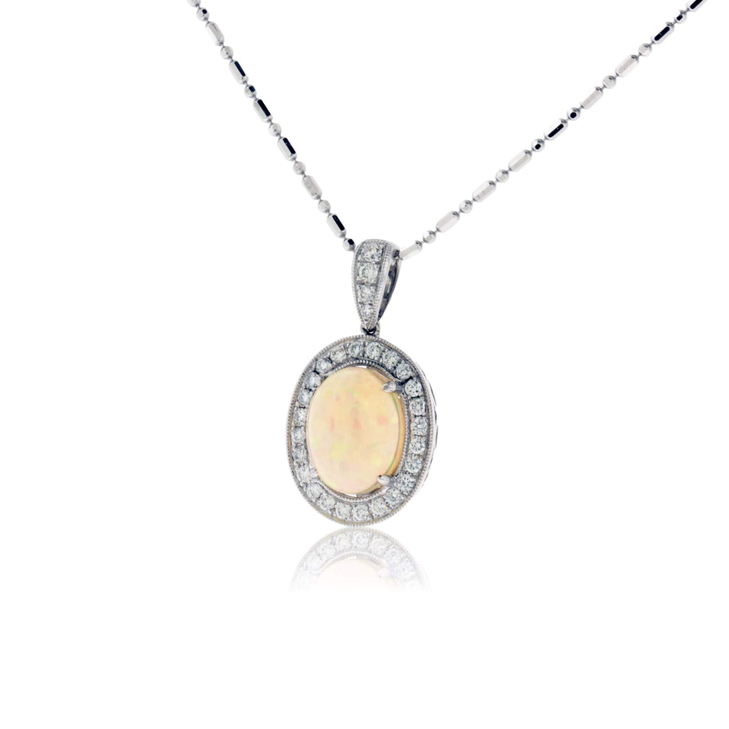 Ethiopian Opal Oval Cabochon Halo Style Pendant - Park City Jewelers