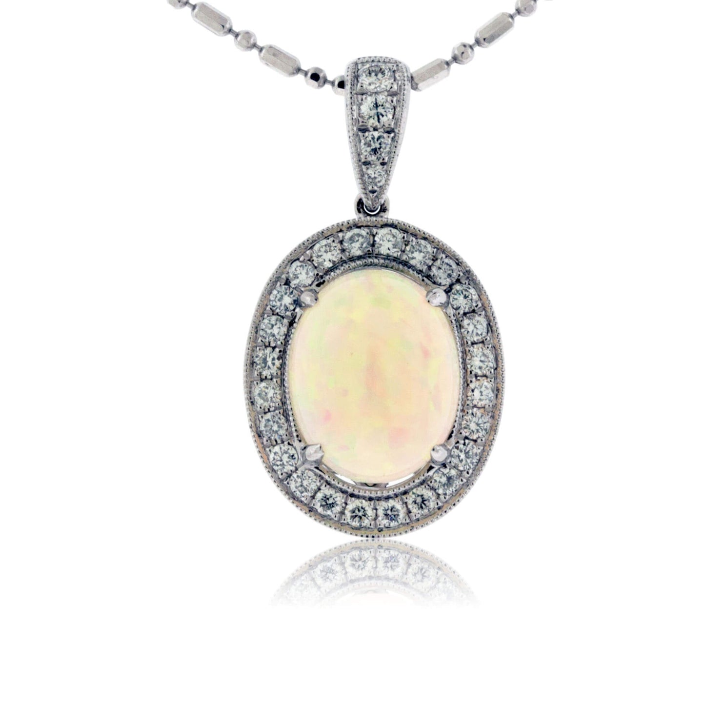 Ethiopian Opal Oval Cabochon Halo Style Pendant - Park City Jewelers