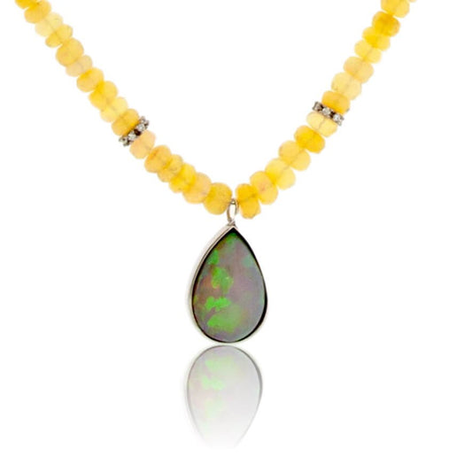 Ethiopian Opal Pendant & Bead Necklace with Diamond Accents - Park City Jewelers