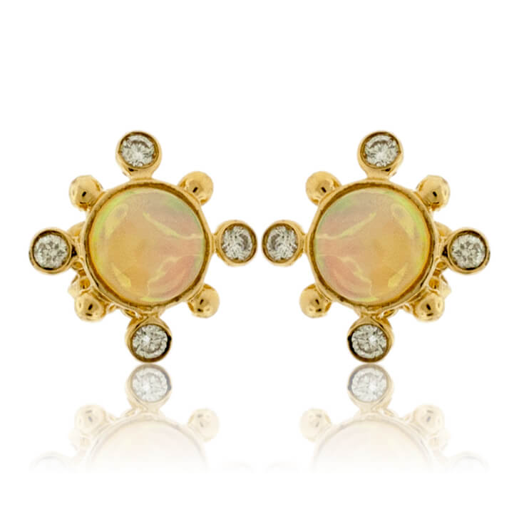 Ethiopian Opal with Diamond Contemporary Halo Stud Earrings - Park City Jewelers