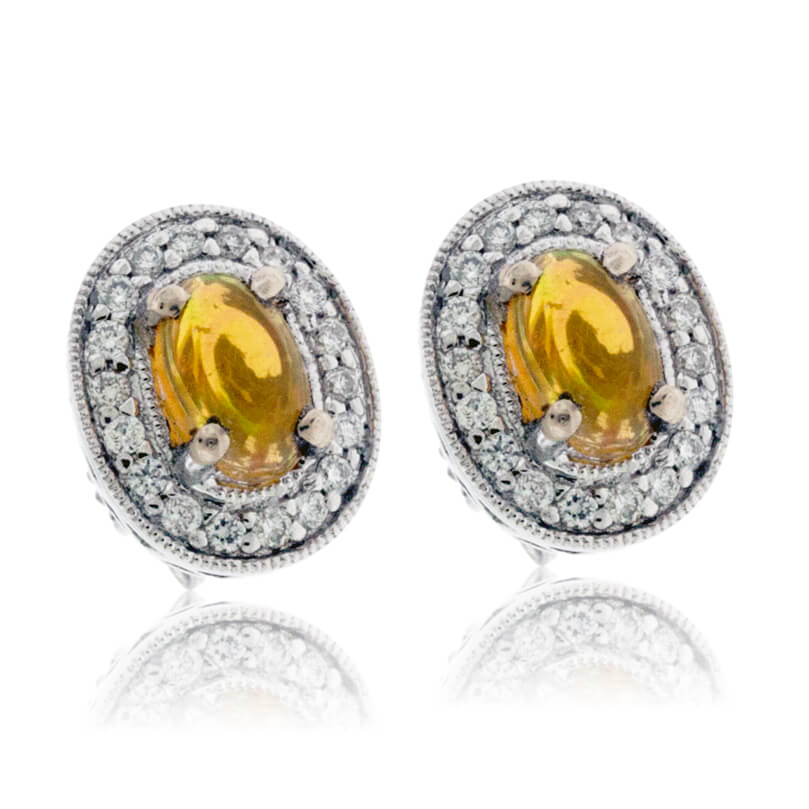 Ethiopian Opal with Diamond Halo Stud Earrings - Park City Jewelers