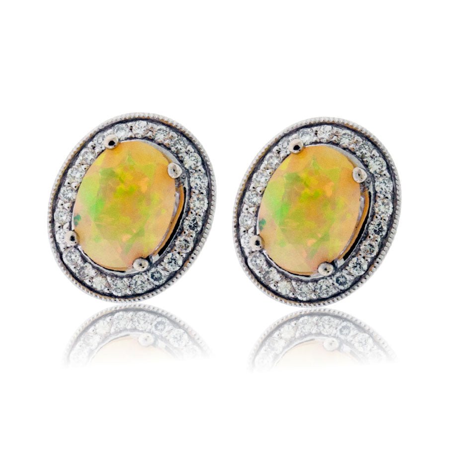 Ethiopian Opal with Diamond Halo Stud Earrings - Park City Jewelers