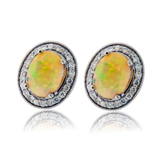 Ethiopian Opal with Diamond Halo Stud Earrings - Park City Jewelers