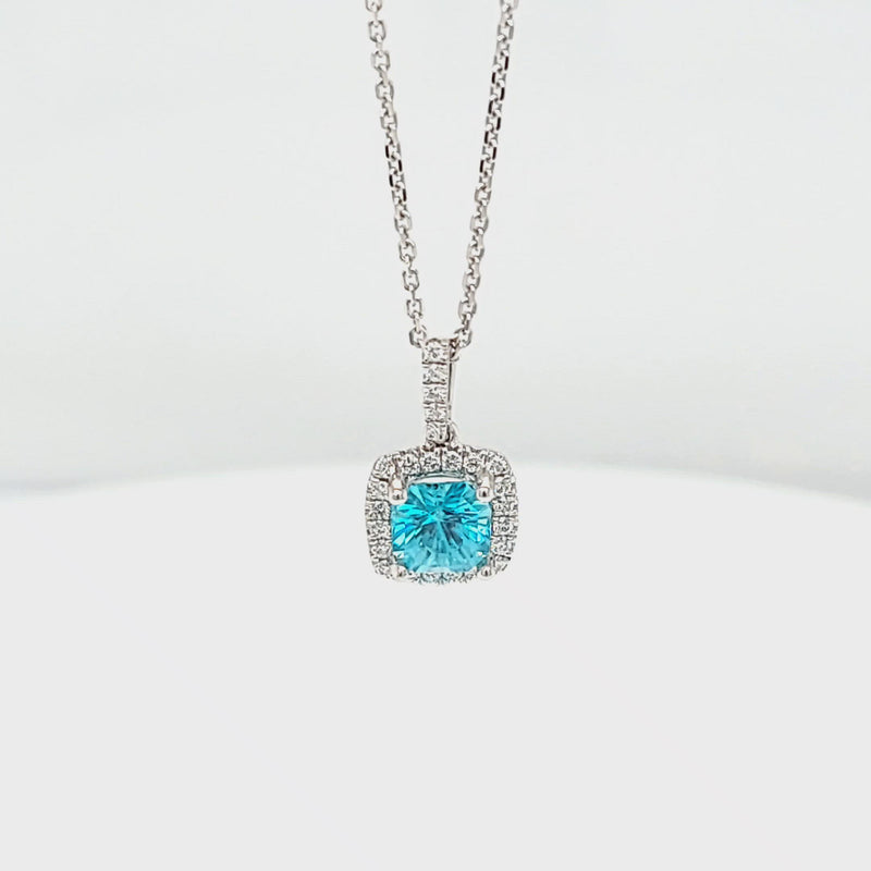 Blue Zircon with Diamond Halo Pendant