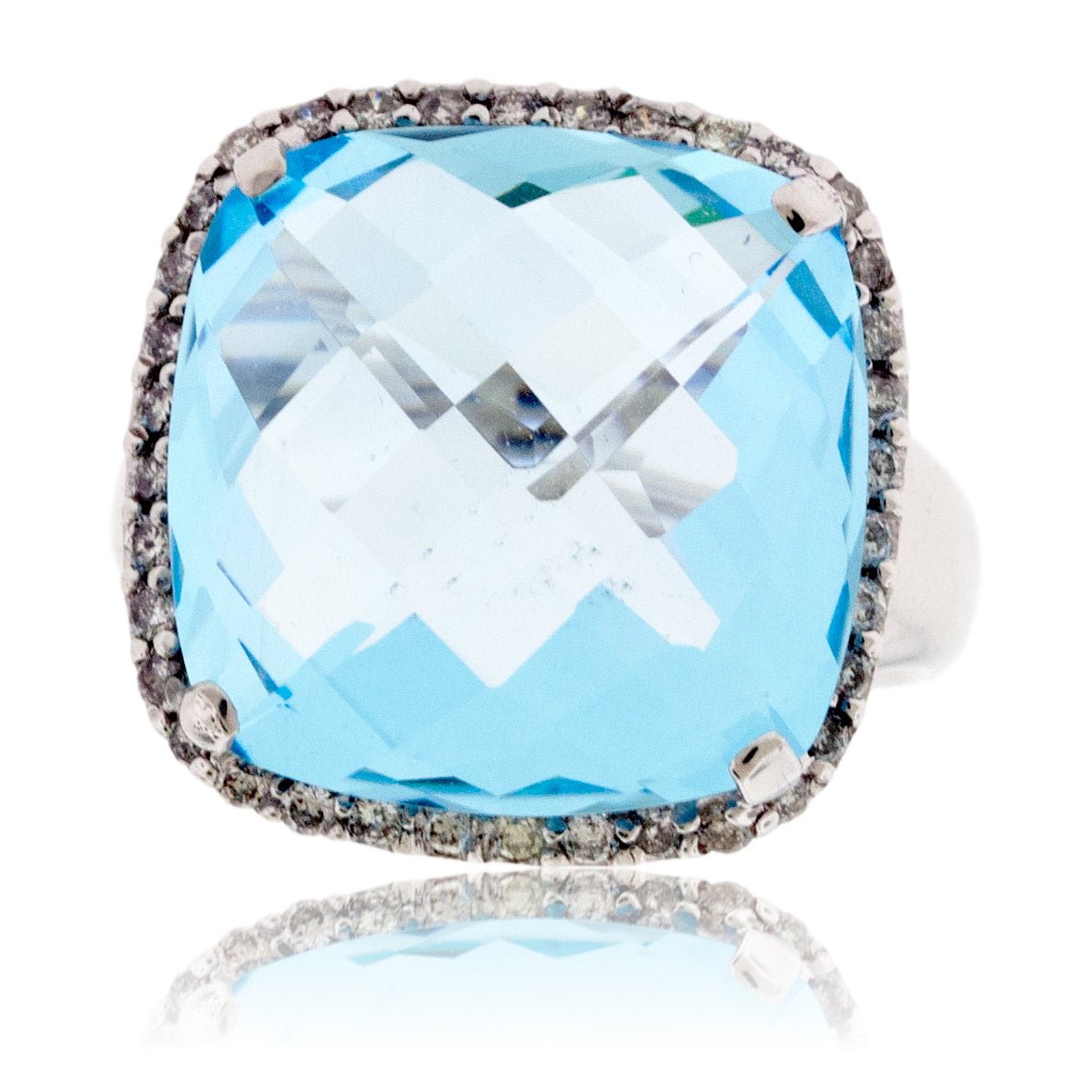 Fancy Cushion Cut Blue Topaz and Diamond Halo Ring - Park City Jewelers