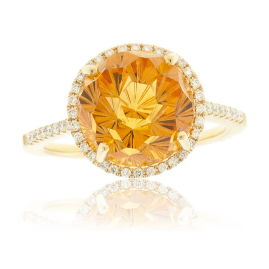Fancy Cut Beautiful Citrine & Diamond Halo Ring - Park City Jewelers