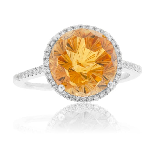Fancy Cut Beautiful Citrine & Diamond Halo Ring - Park City Jewelers