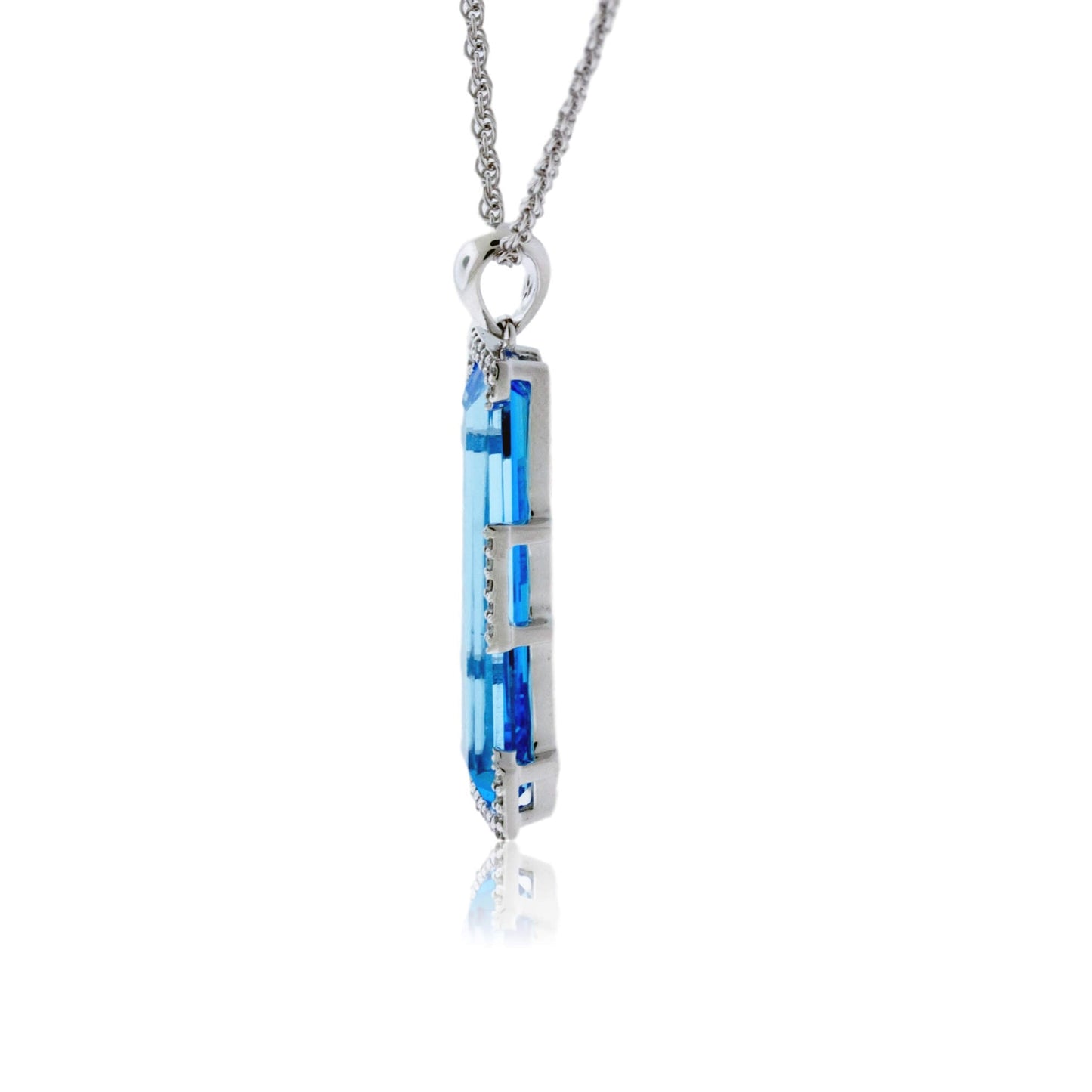 Fancy Cut Blue Topaz & Diamond Geometric Pendant with Chain - Park City Jewelers