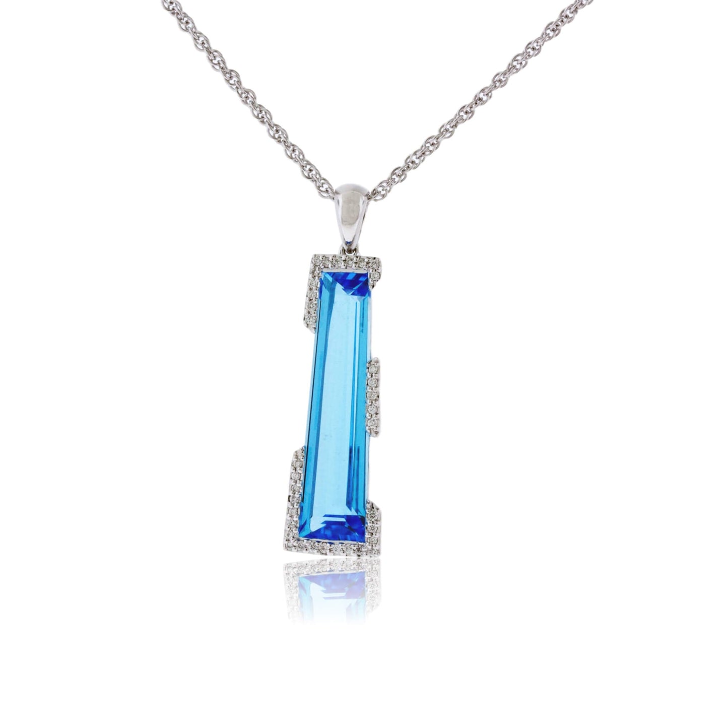 Fancy Cut Blue Topaz & Diamond Geometric Pendant with Chain - Park City Jewelers