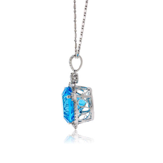Fancy Cut Blue Topaz & Diamond Pendant - Park City Jewelers