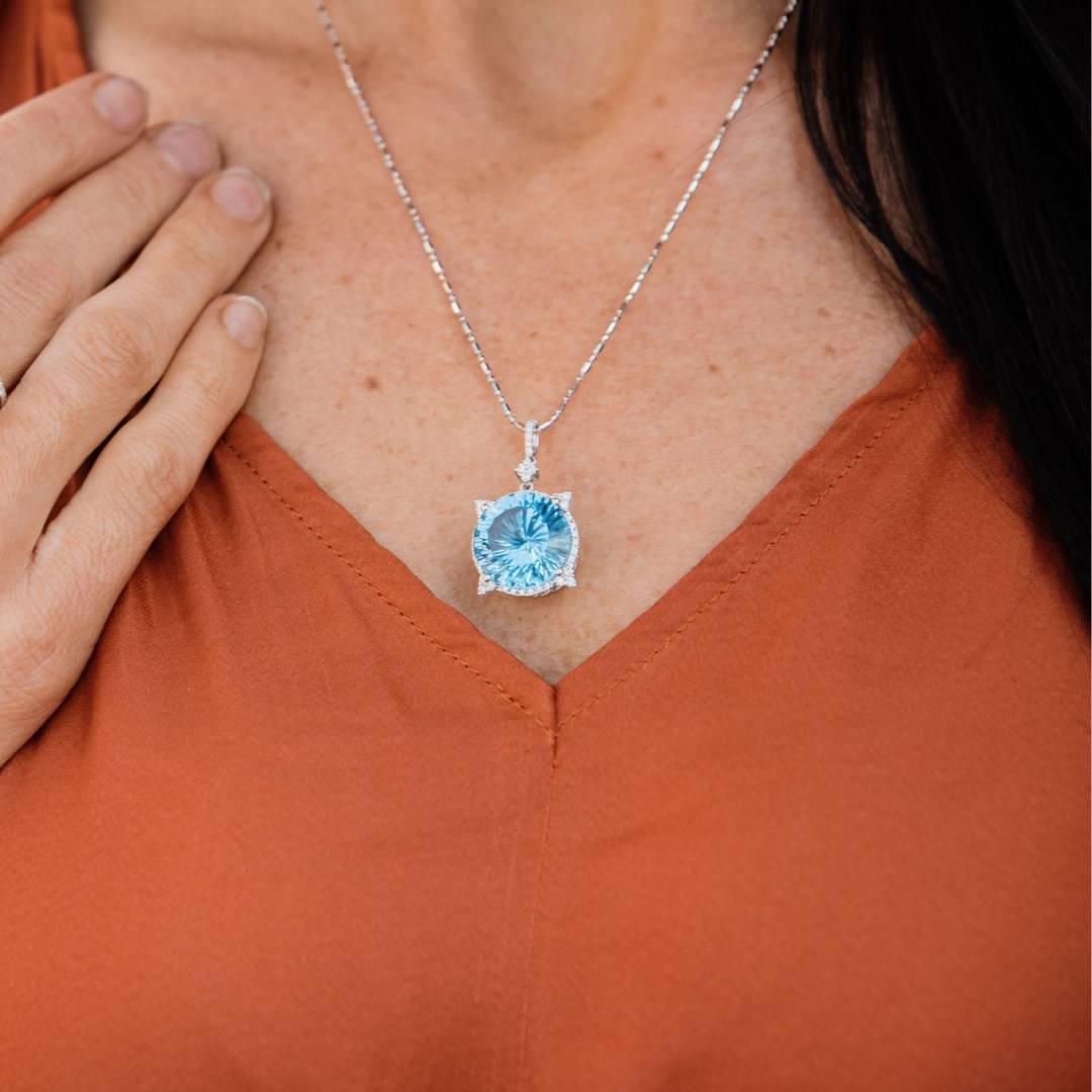 Fancy Cut Blue Topaz & Diamond Pendant - Park City Jewelers
