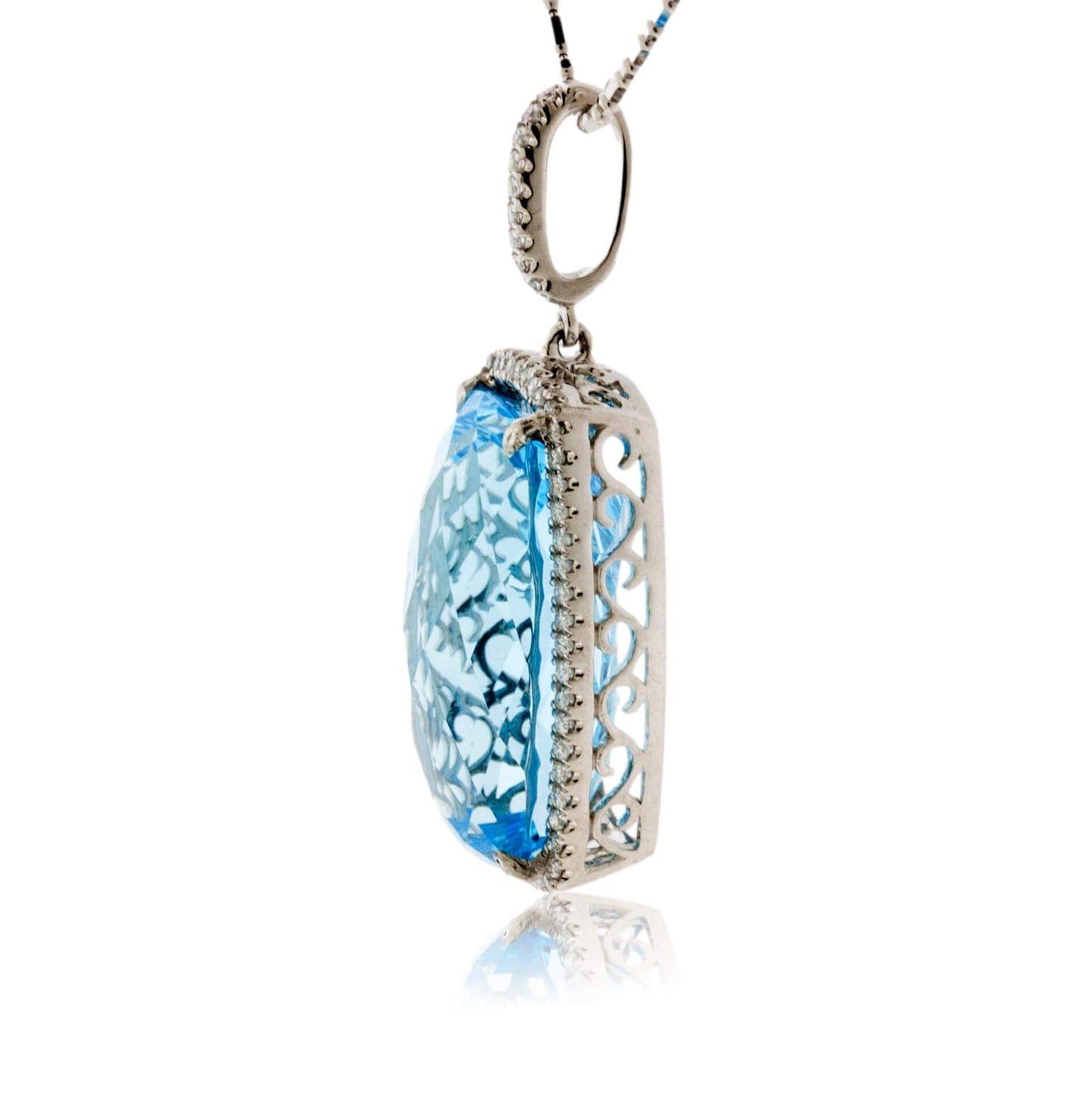 Fancy Cut Blue Topaz with Diamond Halo Pendant - Park City Jewelers