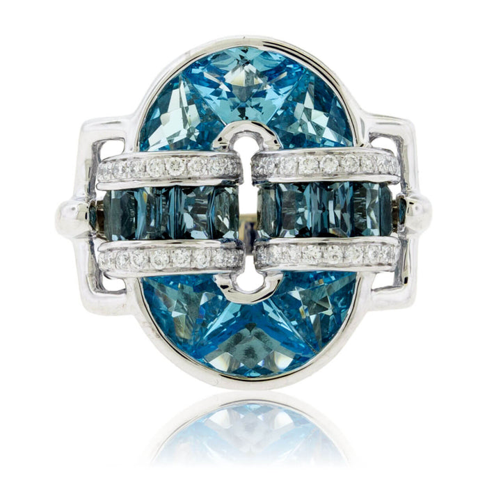 Fancy Cut London Blue Topaz with Diamond Accents Ring - Park City Jewelers