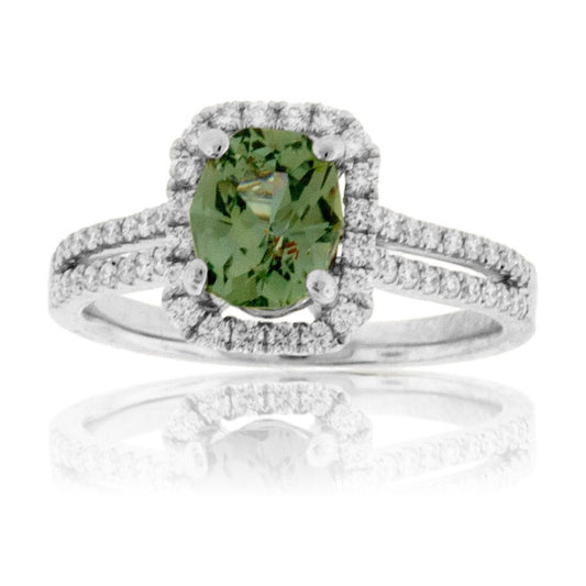 Fancy Cut Montana Sapphire & Diamond Halo Ring - Park City Jewelers