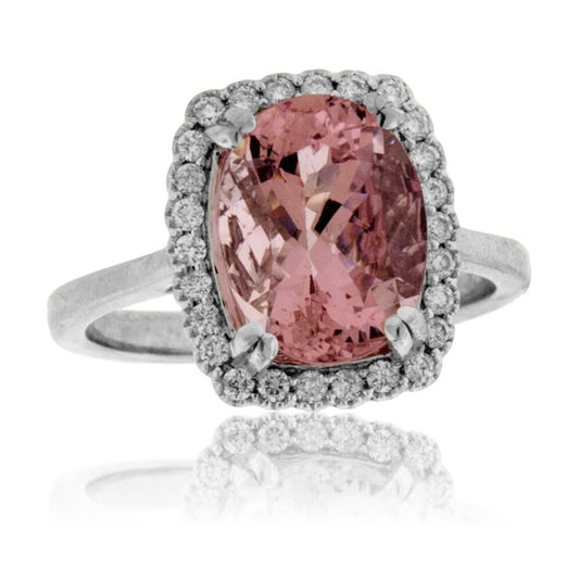 Fancy Cut Morganite & Diamond Halo Ring - Park City Jewelers