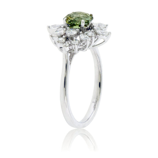 Fancy Cut No Heat Montana Sapphire & Burst Style Diamond Halo Ring - Park City Jewelers