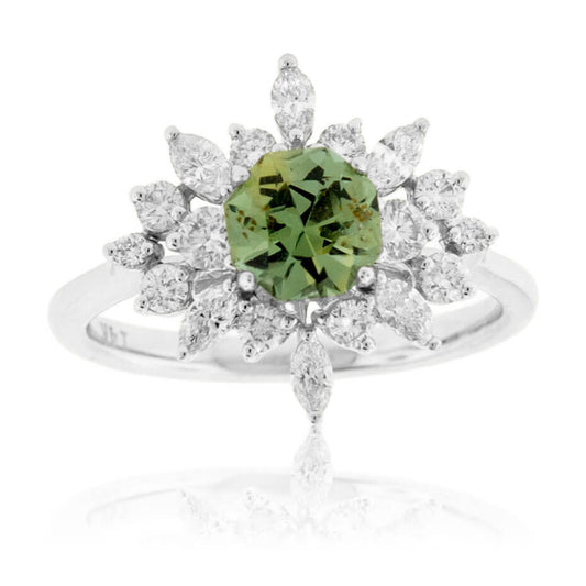 Fancy Cut No Heat Montana Sapphire & Burst Style Diamond Halo Ring - Park City Jewelers