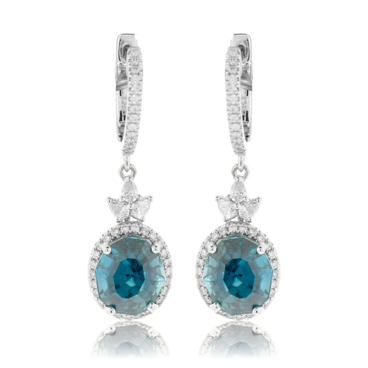 Fancy-Cut Oval Blue Zircon & Diamond Dangle Earrings - Park City Jewelers