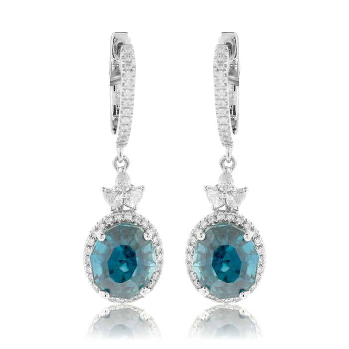 Fancy-Cut Oval Blue Zircon & Diamond Dangle Earrings - Park City Jewelers