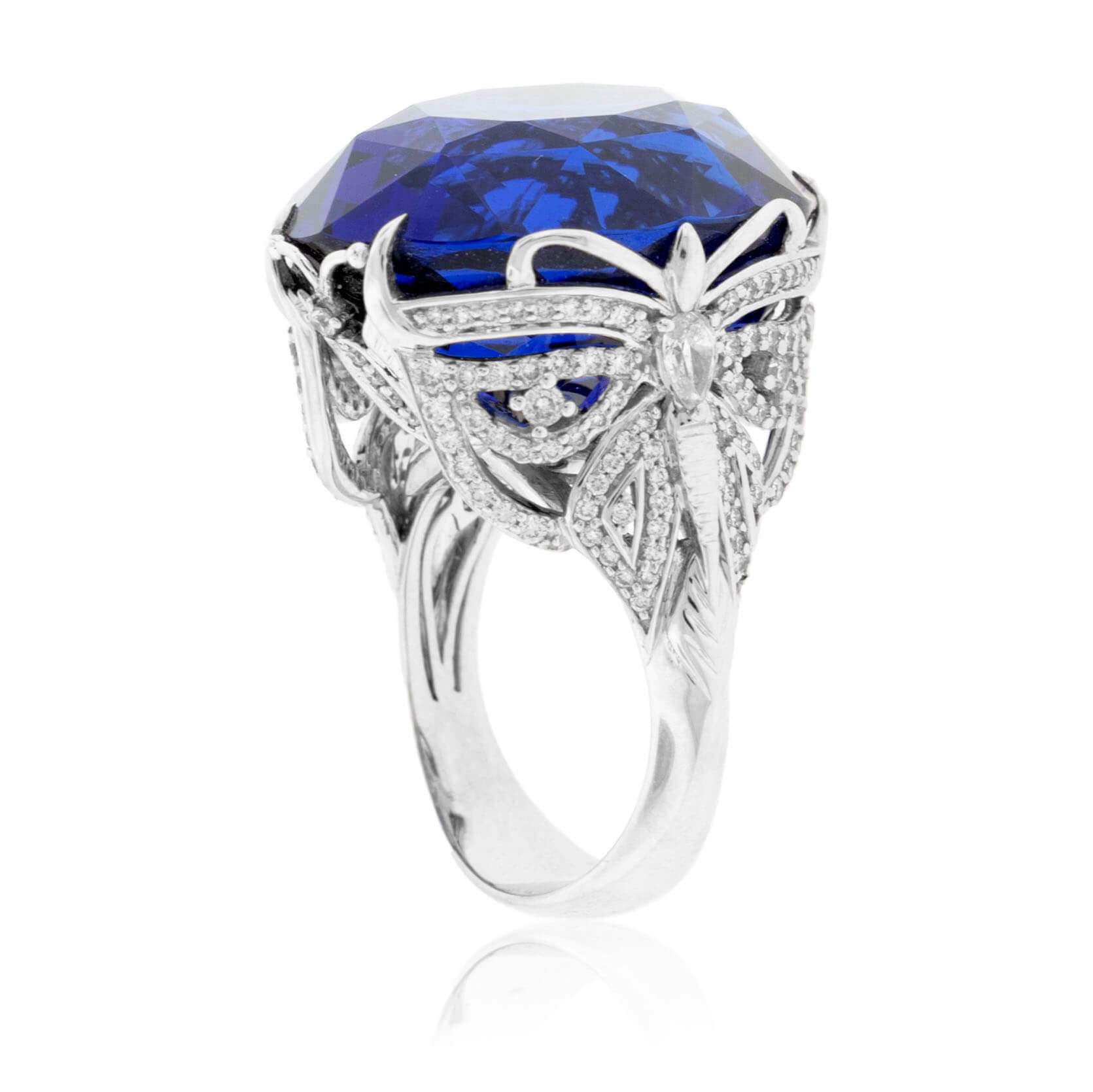 Fancy Cut Oval Tanzanite & Diamond Accented Butterfly Look Ring - Park City Jewelers