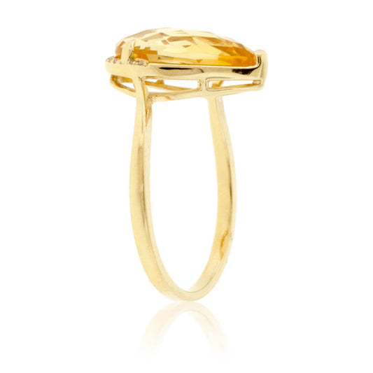 Fancy Cut Pear Citrine and Diamond Halo Ring - Park City Jewelers