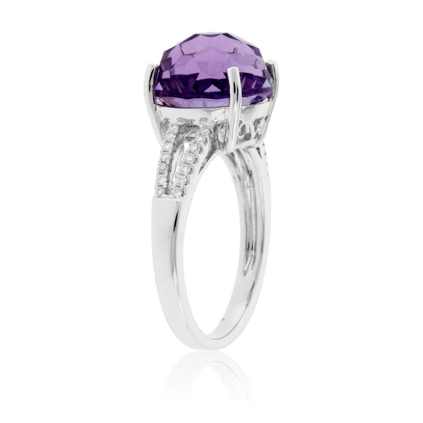 Fancy Daisy Cut Amethyst with Diamond Split Shank Ring - Park City Jewelers