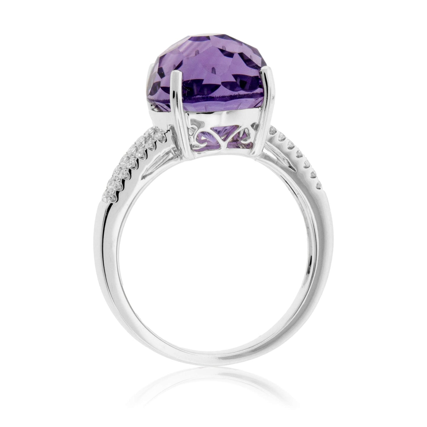 Fancy Daisy Cut Amethyst with Diamond Split Shank Ring - Park City Jewelers