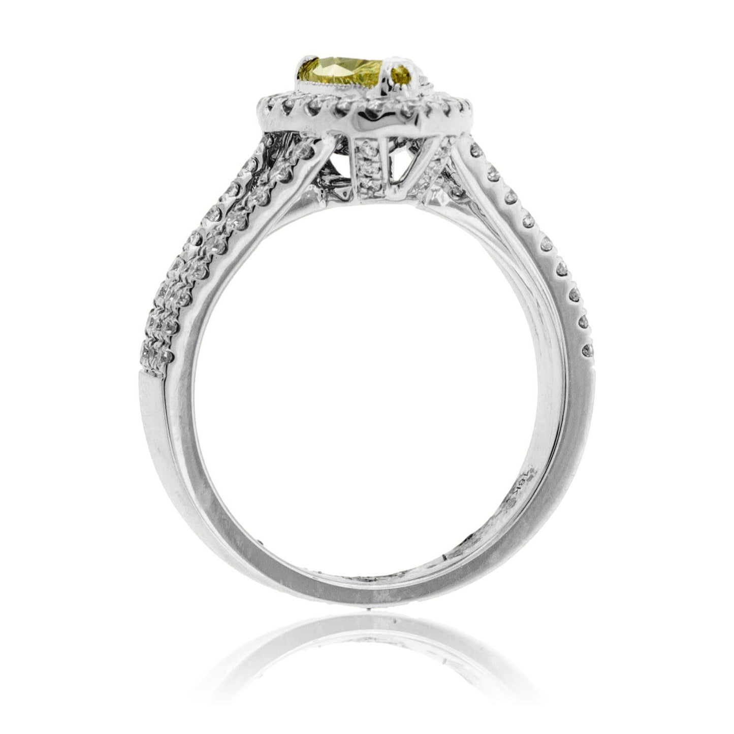 Fancy Natural Greenish-Yellow Diamond with Diamond Halo Ring - Park City Jewelers