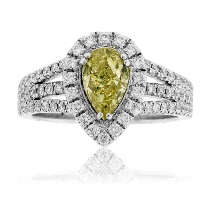 Fancy Natural Greenish-Yellow Diamond with Diamond Halo Ring - Park City Jewelers