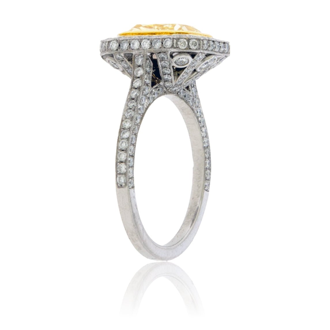 Fancy Natural Yellow Diamond with Diamond Halo Ring - Park City Jewelers