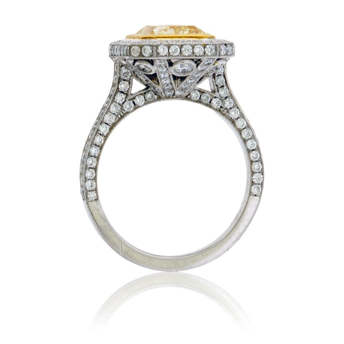 Fancy Natural Yellow Diamond with Diamond Halo Ring - Park City Jewelers