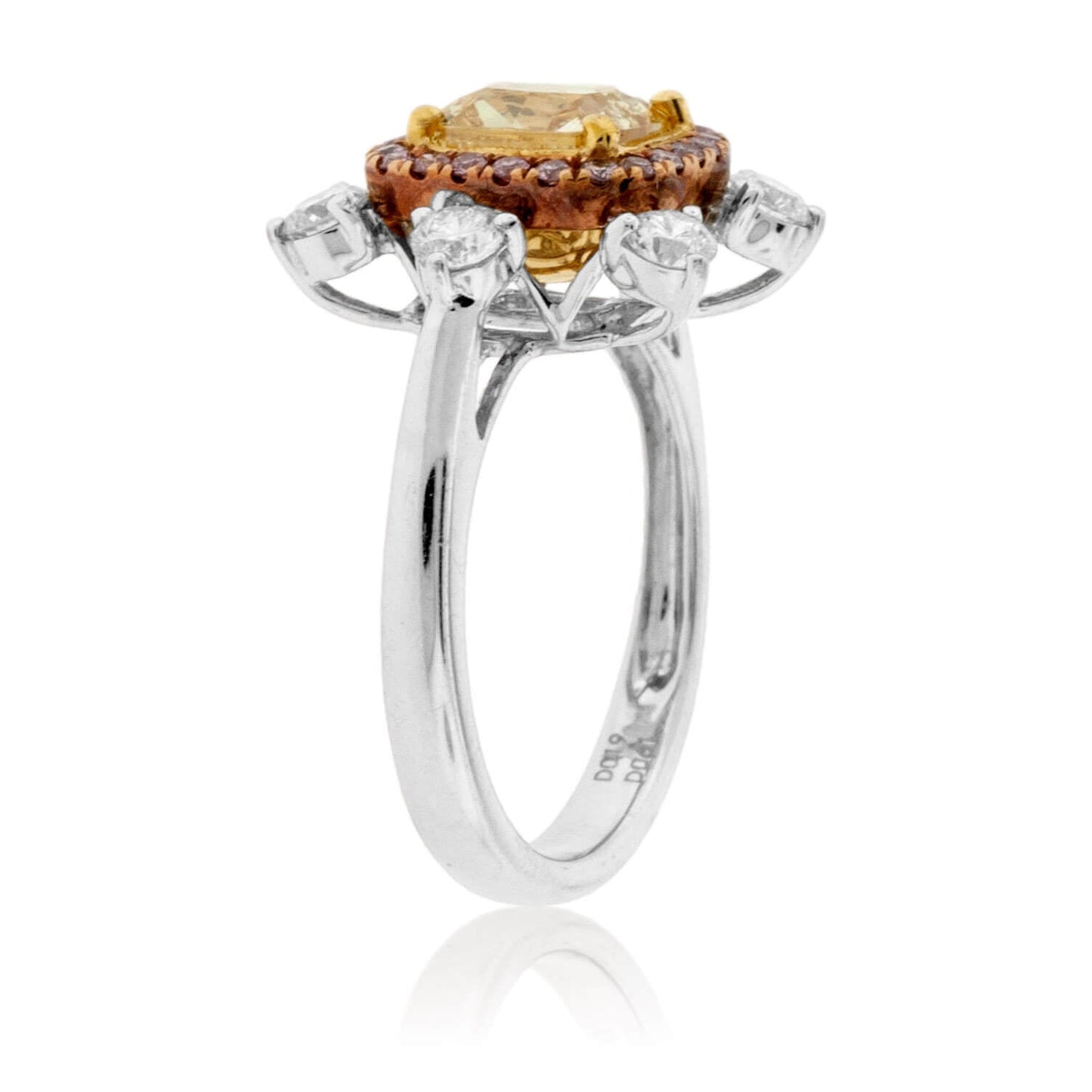 Fancy Natural Yellow Diamond with Pink Diamond & Diamond Halo Ring - Park City Jewelers